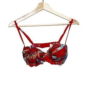 Pink Victoria’s Secret red date night tropical lace print padded push up bra siz